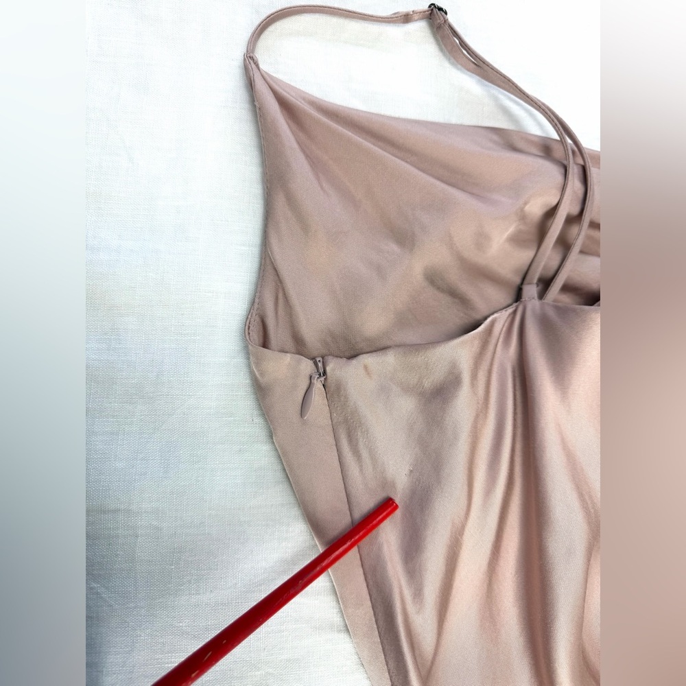 Zara Blush Cowl Neck Spaghetti Strap Slip Dress Asymmetrical Hem M - Picture 15 of 16